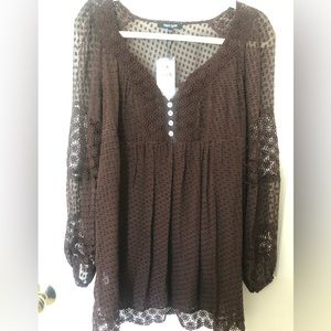 Daniel Rainn brown crochet embellished tunic